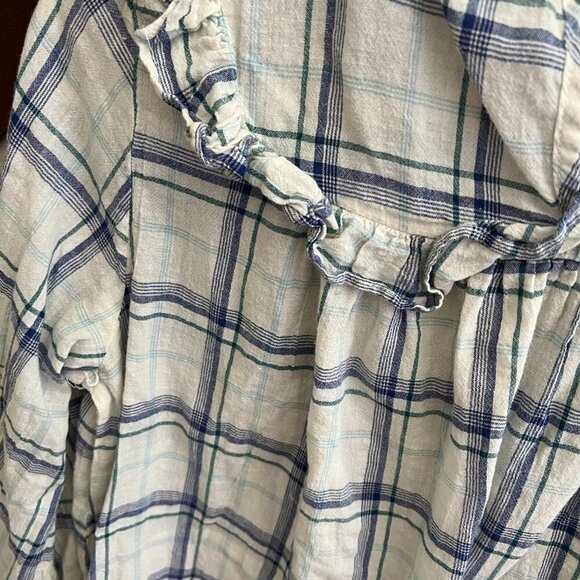 Jodifl Blue White Plaid High Neck Ruffle Cottagecore Academia Blouse Shirt Top - Picture 6 of 8
